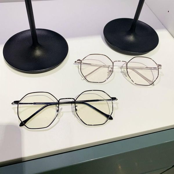 

sunglasses anti-blue light radiation glasses polygonal metal thin full frame flat lens eyeglass for students computer worker a66, White;black