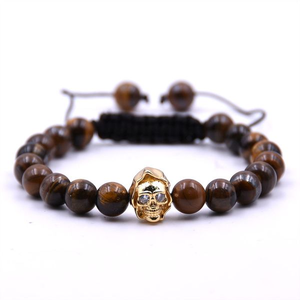 

70% off hand woven bracelet with zircon beads and gold skull bracelet, Black