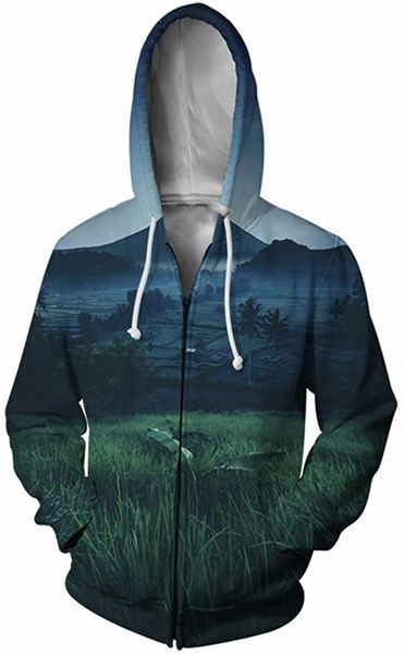 

men 3d printing fashion zipper hoodies zipper hooded loose hoodie u1mz#, Black