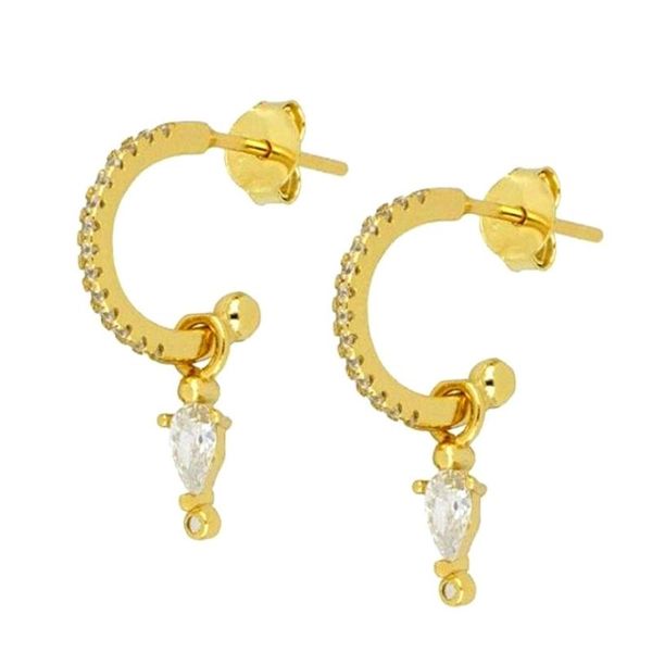 

hoop & huggie fashion drop-shaped zircon semicircle pendant earrings for women light luxury personality wild ear jewelry party accessories, Golden;silver