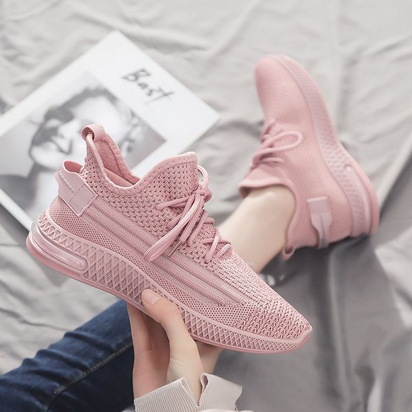 

2020 new 2021 new shock absorption air cushion shoes womens cross-border sneakers running shoes womens flying woven korean style shoes cocon, Black;white