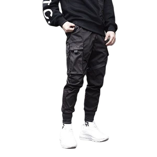 

ose cargo men broek mode effen color soft comfortable adjustable tapered books with multi bags, Black