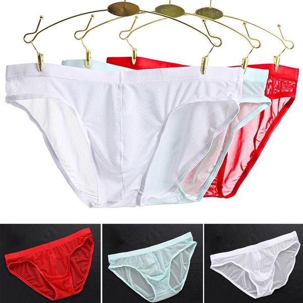 

underpants men's tulle netting transparent briefs breathable elastic soft underwear comfortable underpant male bikini brief, Black;white
