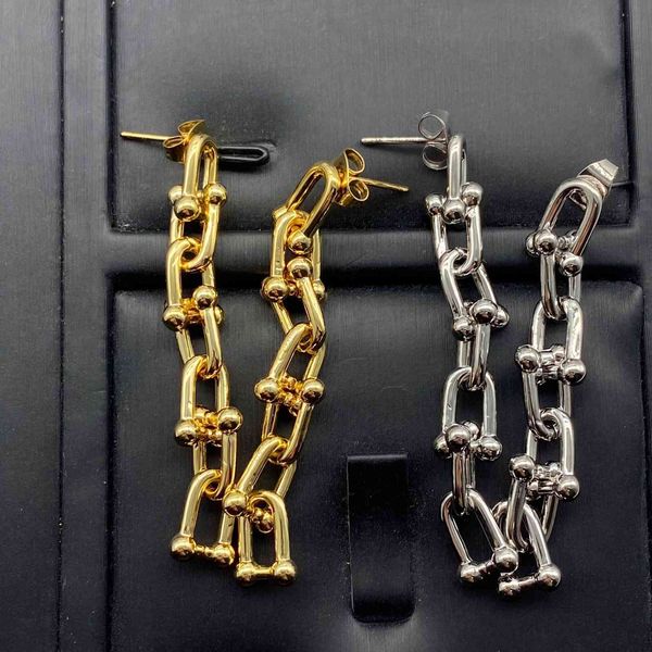 

design jewelry bajiadong gate u-shaped tassel earrings simple temperament personality versatile sweet long earrings for women, Golden