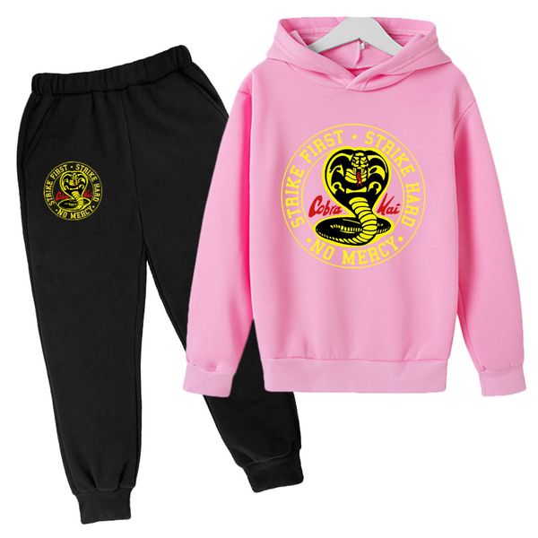 

cobra kai hoodie boy girl autumn vintage graphic print tracksuits black snake sweatshirt pullover clothes tracksuit 2 piece, White