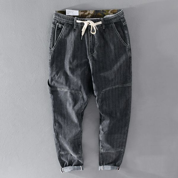 

2021 new printed lining ankle-length elastic waist stretch cotton jeans brand pants casual comfortable trousers for men pantalones 67jn, Blue