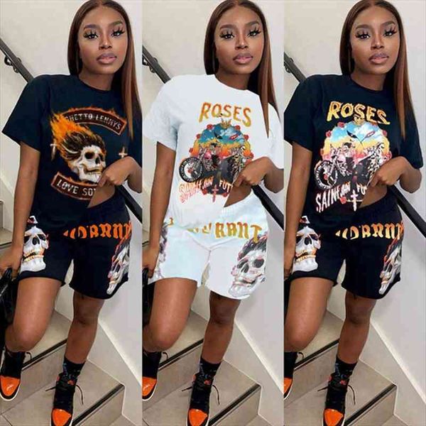 

summer cartoon letter print shorts women tracksuits set 2 piece tracksuit jogger streetwear casual outfits t shirts sweat, Gray