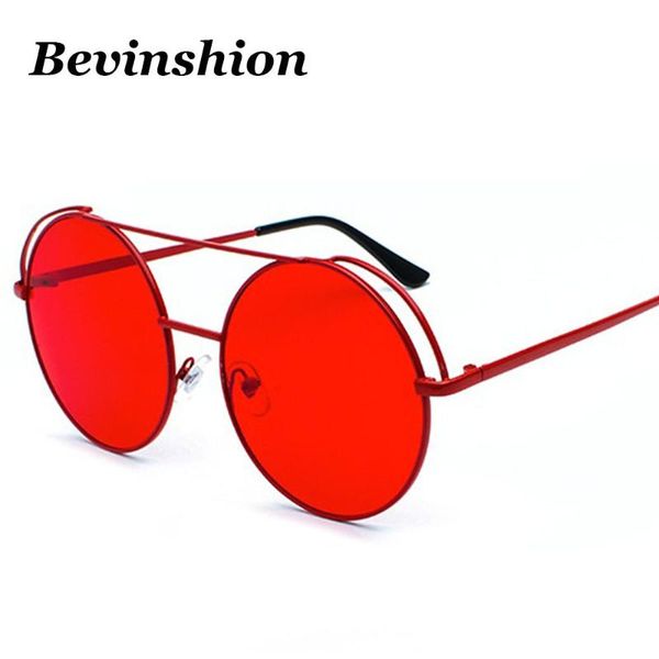 

year 2021 double beams round sunglasses women men couple sun glasses clear lens fashion red pink vintage metal frame hollow, White;black