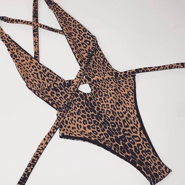 

women's jumpsuits & rompers women bodysuit leopard print fitted bodysuits skinny deep v neck beachwear with padded backless lady beach, Black;white