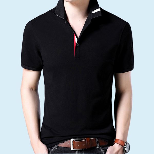 

ummer short 2020 sleeve young and middle-aged lapel cotton pure color polo shirt men's casual t-shirt, White;black