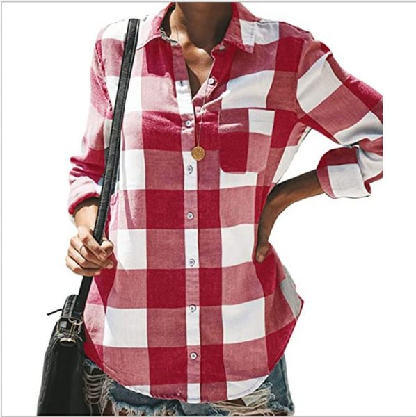 

ladies loose blouses plaid shirt solid color button cardigan casual jacket multicolor spring and autumn outerwear 3587, White