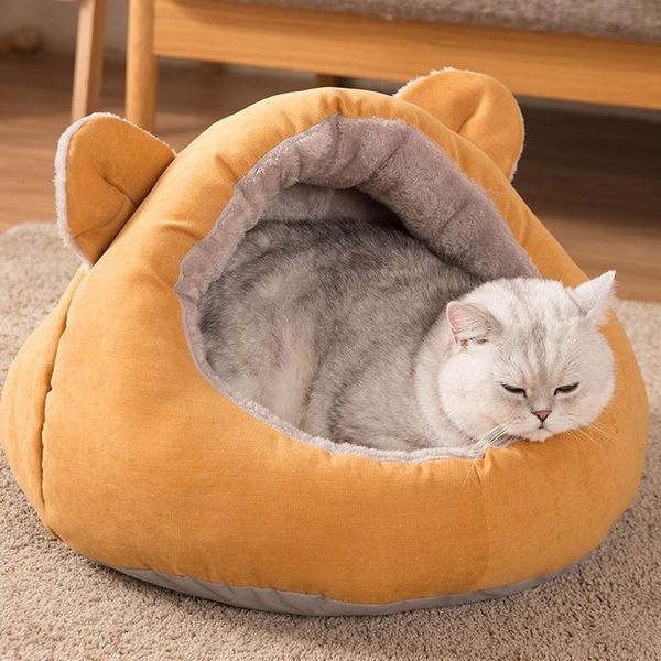 

half-roofed cat's nest pet cat supplies, warm cat house washable pet bed nest with removable cushion for small dog &