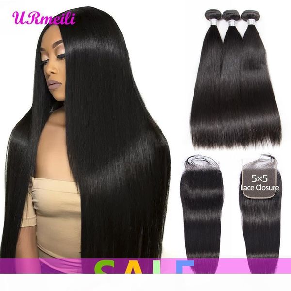 

nice peruvian straight hair bundles with 5x5 lace closure 8a peruvian unprocessed human hair bundles with closure 3 4 bundles with closure, Black;brown