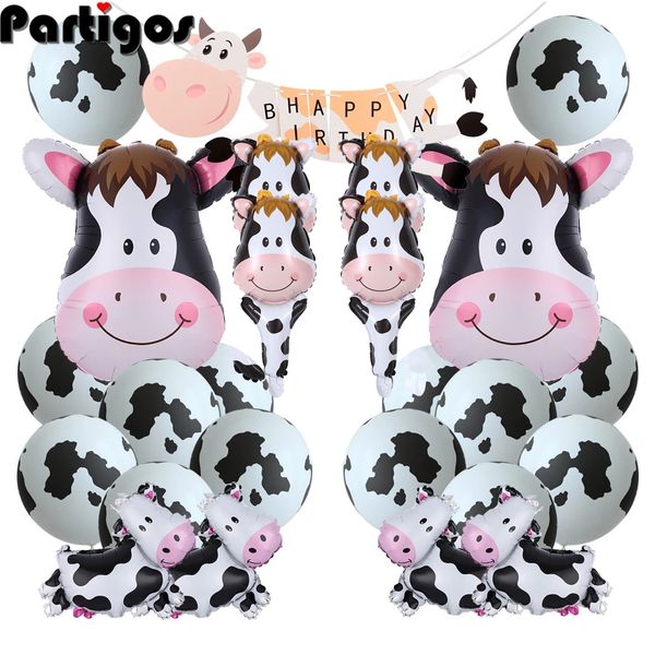 

22pcs farm party balloons set cow happy birthday banner and air balloons animal theme party baby shower balls birthday globos