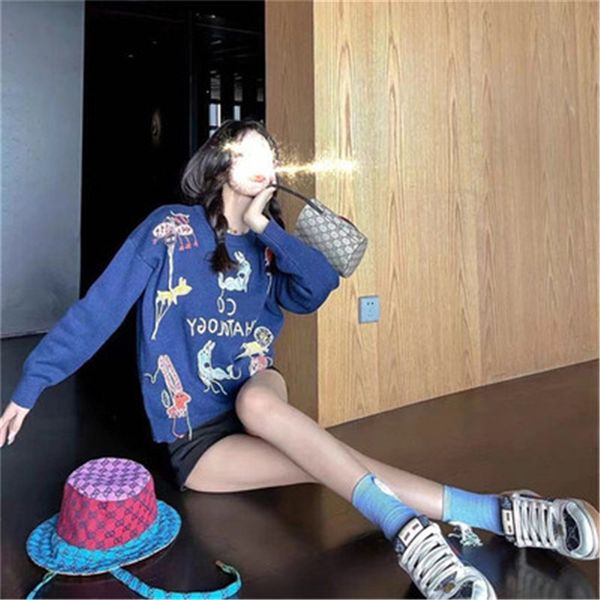 

cartoon knitted sweaters women autumn winter long jumpers oversized pullovers streetwear loose outerwear sueter mujer 2021, White;black