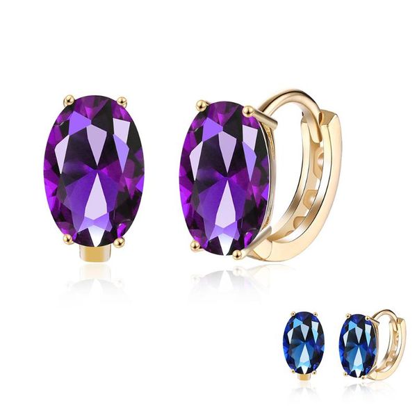 

hoop & huggie zemior fine oval tricolor cubic zircon earrings creative design aesthetic fashion jewelry wedding anniversary gift selling, Golden;silver