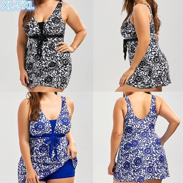 

women's swimwear flower pattern swimsuit woman summer low cut bandage bathing suit lady beach oversize swimming dress, White;black