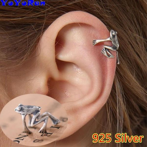 

clip-on & screw back yoyoran retro 925 silver frog clip earrings ear cuff punk gothic women man insect earring cool prevent allergy earrng j