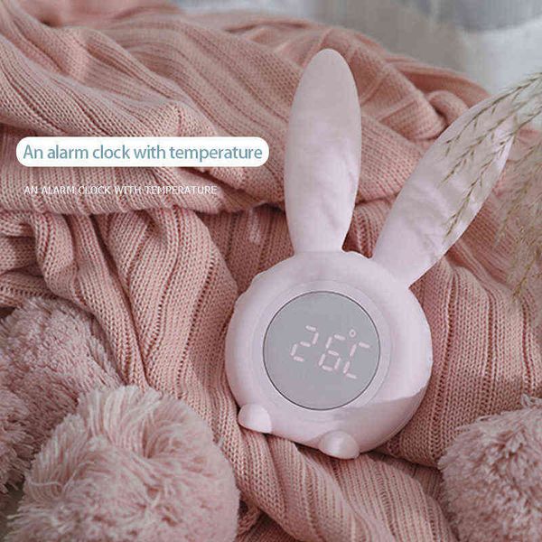 Cute coelho orelha conduziu o despertador digital eletrônico usb controle de som coelho noite lâmpada mesa relógio decoração de casa 211112