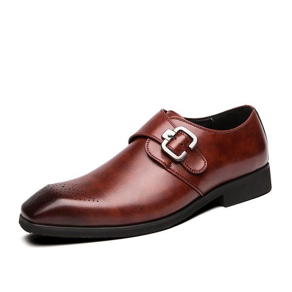 

464748 size plus size casual business leather shoes male brogue men monk shoes monk shoe japanese brogue mens shoes cross border, Black
