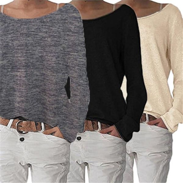 

fashion women's autumn long sleeve blouse 2021 casual round neck plain basic shirt summer loose solid color shirts new, White