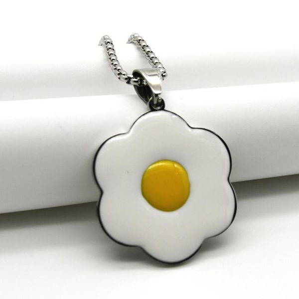 

pendant necklaces simple small fresh stainless steel color preserved egg flower poached necklace, Silver