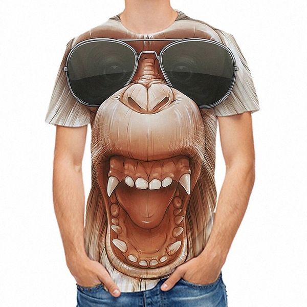 

men's tee t shirt 3d print graphic 3d monkey plus size round neck daily club print short sleeve rock streetwear pink gold brown / spri, White;black