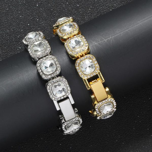 

link, chain hip hop round rhinestones paved bling iced out 13mm tennis bracelets for men rapper jewelry gold silver color, Black