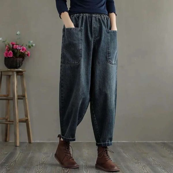 

design large pocket cowboy pants loose, Blue