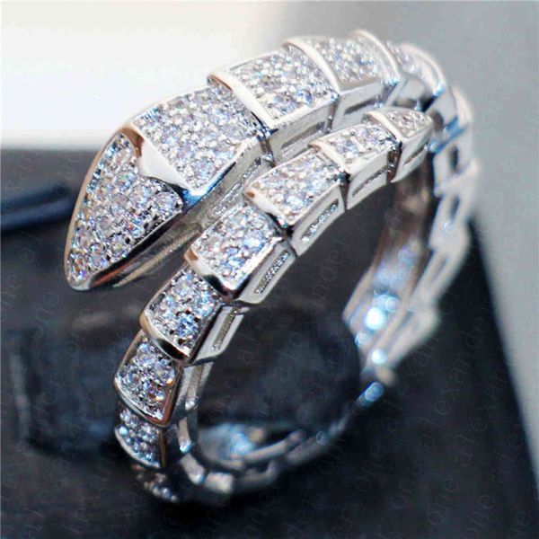 Marke 925 Sterling Silber Schlangenringe für Frauen Luxus Pave Diamant Verlobungsring Hochzeit Weißer Topas Schmuck gestempelt 10kt 211120