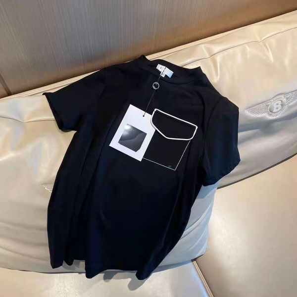 

luxury design summer fragrance pocket letter embroidery simple commuting round neck pullover short sleeve t-shirt women's wear, White