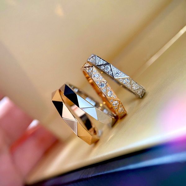 

New arrival punk band ring with rhombus shape and sparkly diamonds in 18k rose gold and platinum ring for women wedding jewelry gift free s, Silver