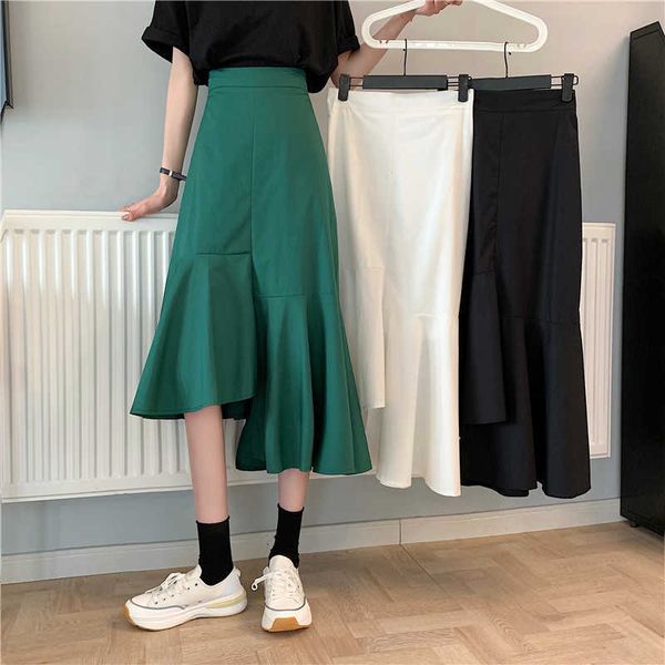 Sexy Moda Slim Cintura Alta Wrap Hip Mid-Length Saias irregulares Mulheres Plus Size Mujer Faldas Vintage Streetwear Estilo Coreano 210610