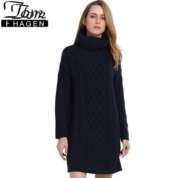 

casual dresses tom hagen women autumn winter sweater slim turtleneck pullover dress white long sleeve knitted sweaters, Black;gray