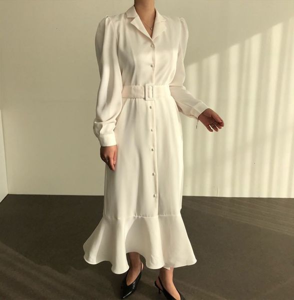 

new 2021 women spring autumn fashion shirt ladies elegant mermaid es with belt clothes 0k7g, Black;gray