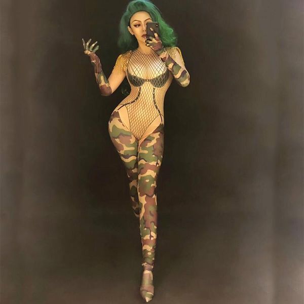

women's jumpsuits & rompers sparkly tassels skinny bodysuit camouflage women teams dance stage costume nightclub dj singer performance, Black;white