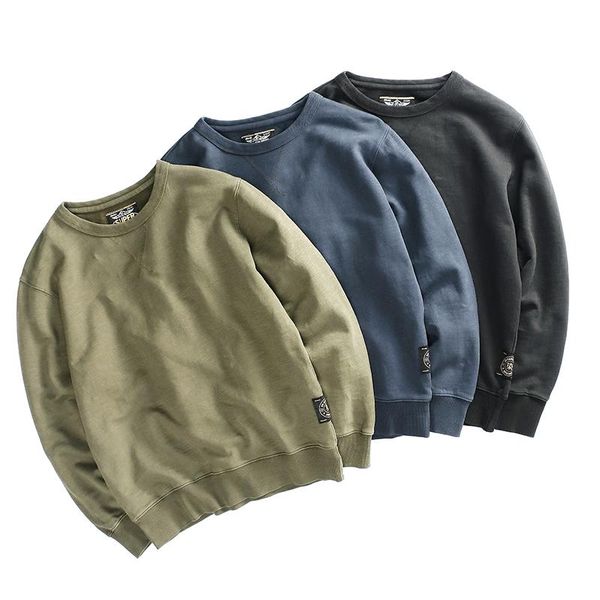 

men's hoodies & sweatshirts winter simple solid color round neck thick with velvet fashion heavyweight pure cotton couple pullover swea, Black
