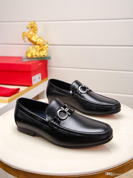 

2020 luxury classic crocodile pattern business flat shoes men designer formal dress leather shoes men's loafers christmas party shoes, Black