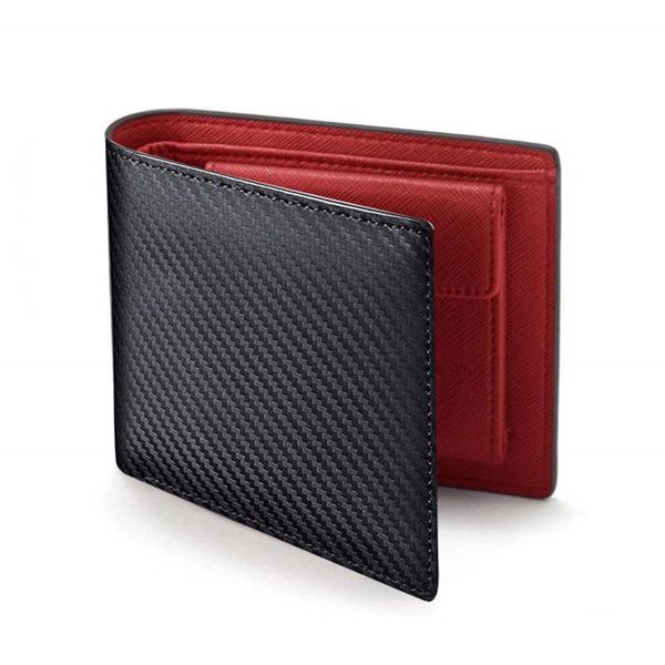 

wallets fashion carbon fiber men's leather wallet casual two-fold long women's multi-card change pocket short, Red;black