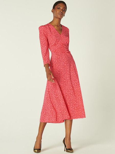 

casual dresses 2021 french princess elegant v neck silk floral print wrapped mid-calf dress, Black;gray