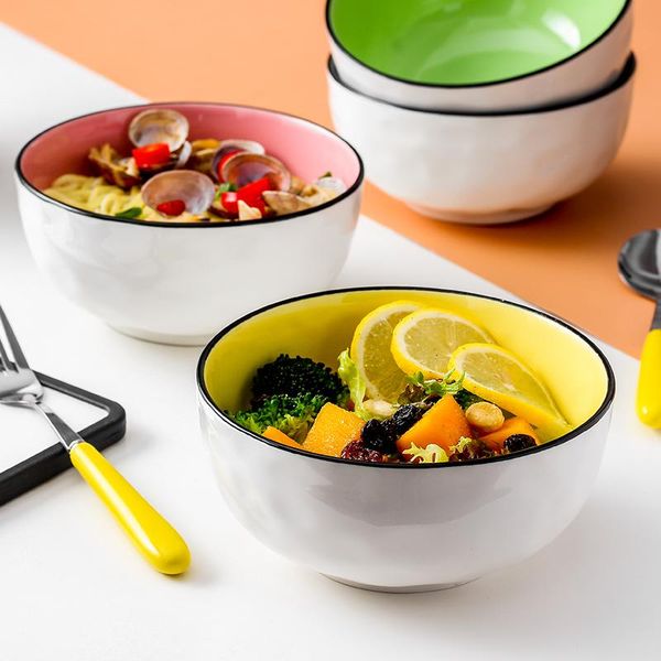 

bowls black edge ceramic bowl for fruit salad cake dessert noodles soup 6 inch 700ml breakfaset microwave oven dishwasher