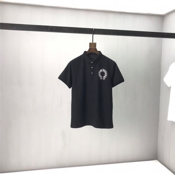 

2021 fashion brand new short sleeve polo shirt ch men's summer sanskrit horseshoe print casual lapel top, White;black