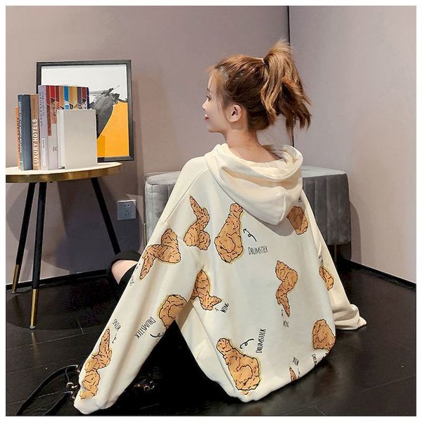 

female hooded sweater harajuku bf thin wind 2021 spring and autumn new korean student loose big size jacket in chicken leg tide x76l, Black