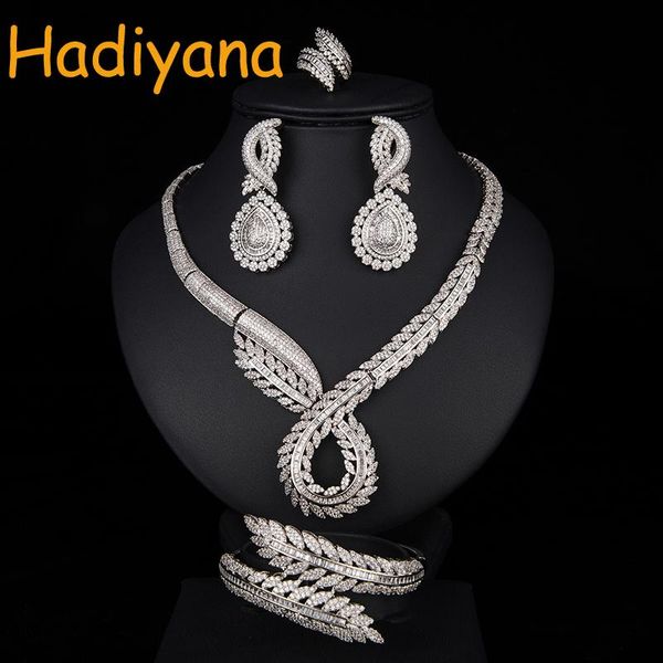 

earrings & necklace hadiyana bridal jewelry 4pcs set focus on the unique charm of women's a private custom wedding party prom cn761, Silver