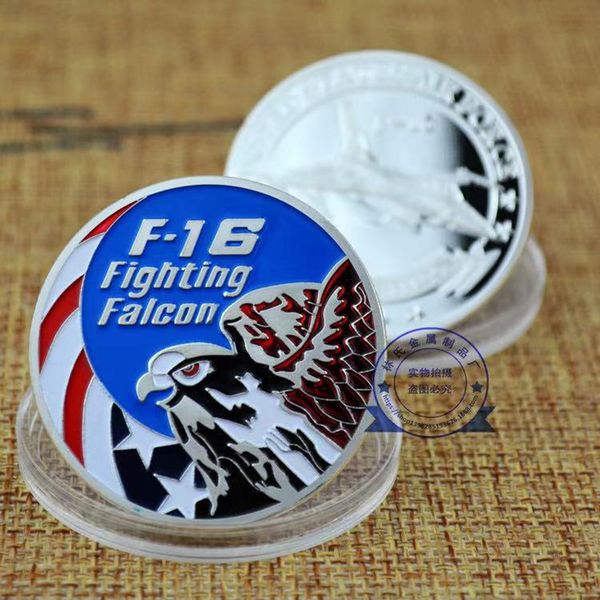 

non magnetic challenge coin metal craft usa combat aircraft f16 helicopter falcon us eagle silver plated badge for collection