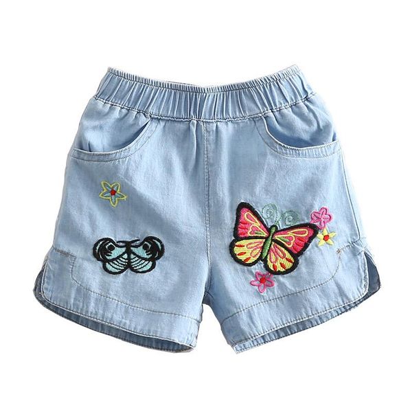

shorts vintage butterfly/rainbow/strawberry embroidery girls summer toddler casual denim short pants for jeans, Black