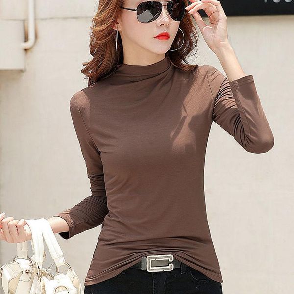 

women's t-shirt woman tshirts modal turtleneck loose long sleeve mujer camisetas, White