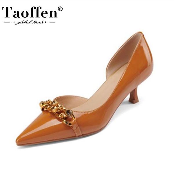 

dress shoes taoffen size 33-40 sandals for women real leather think heels summer fashion casual metal decoration footwear, Black