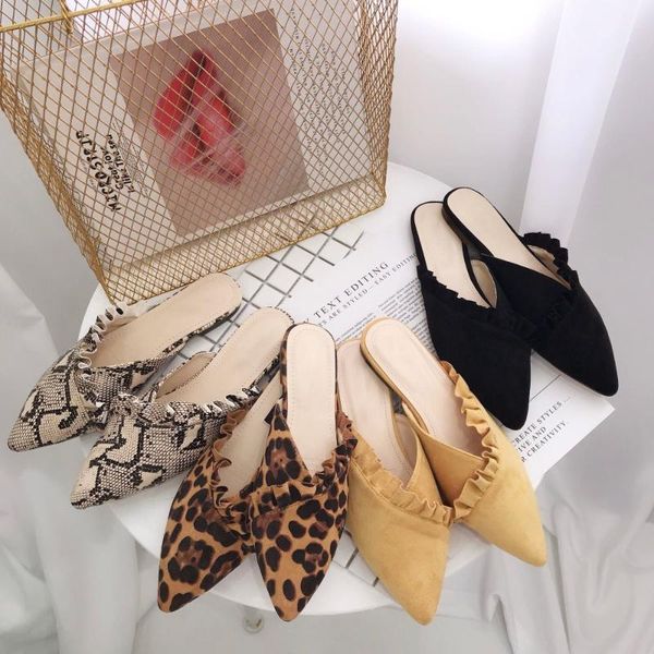 

slippers summer women mules flats with pointed toe fashion outside sandals shoes casual beach flip flops, Black