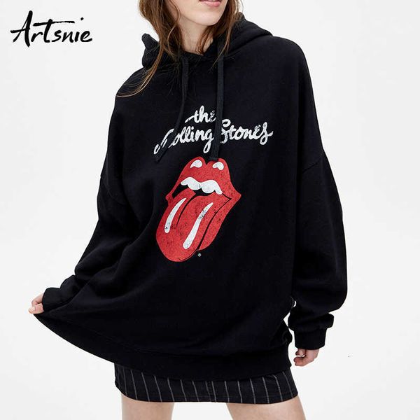 

artsnie cartoon print casual black sweatshirt women hooded long sleeve knitted oversized hoodies streetwear loose sweatshirts sh190911